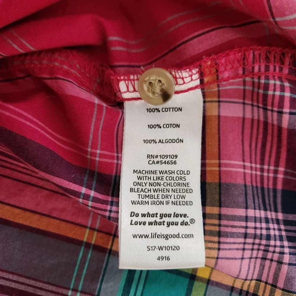 LIFE IS GOOD Pink Plaid Button Front Cotton Shirt Relaxed Casual Top xl - Picture 11 of 15